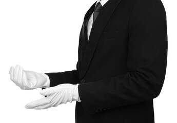 Man in cloth gloves on white background