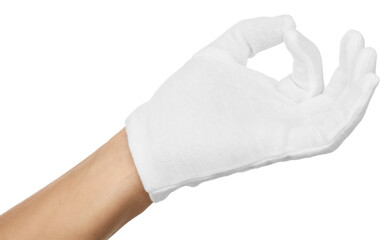 Man in cloth glove on white background