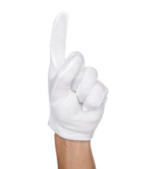 Man in cloth glove on white background