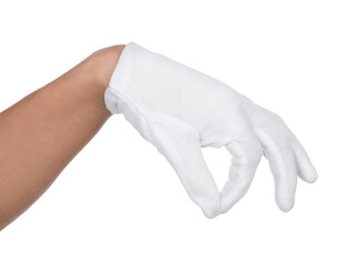 Man in cloth glove on white background