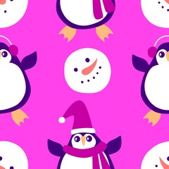 Christmas animals seamless penguin pattern for wrapping paper and fabrics and kids print