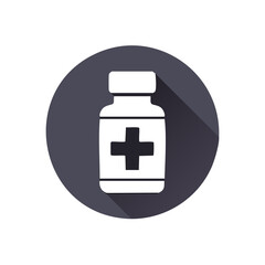 Obraz premium White Pill Bottle Illustration with Plus Sign on Dark Circle Background