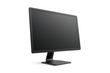 Modern black computer monitor on transparent background for graphics.