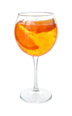 Glass of refreshing spritzer cocktail isolated on white
