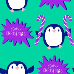 Christmas animals seamless penguin pattern for wrapping paper and fabrics and kids print