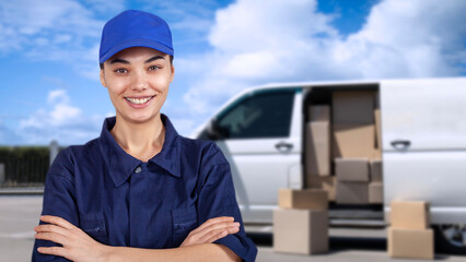 woman worker delivery  boxes