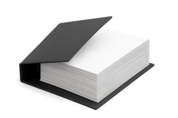 Black binder with white paper stack on transparent background photo.