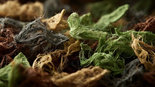 Closeup of natural moss and lichen in various shades of green and brown showcasing intricate textures and earthy details