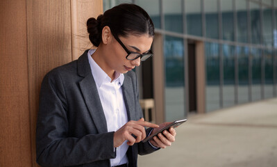 business woman reading news