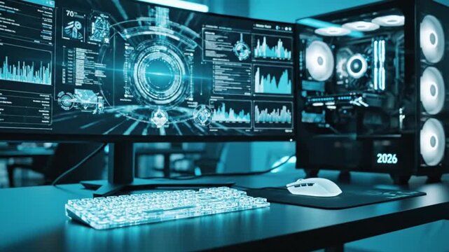 Footage of Futuristic Workstation