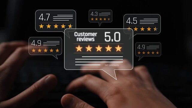 Customer centric review and rating system support product review, digital rating concept, and customer give good trust by visualizing people choice through stars and feedback content technology Marrow