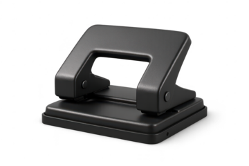 Black paper hole puncher on transparent background, office equipment