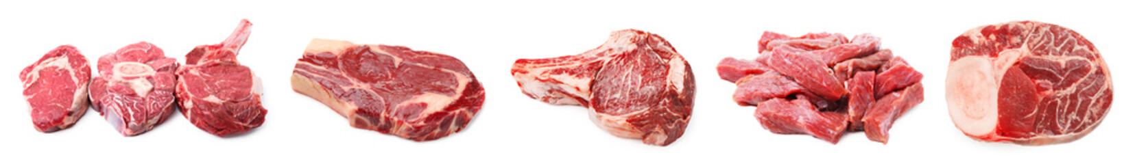 Raw beef pieces isolated on white. Fresh meat