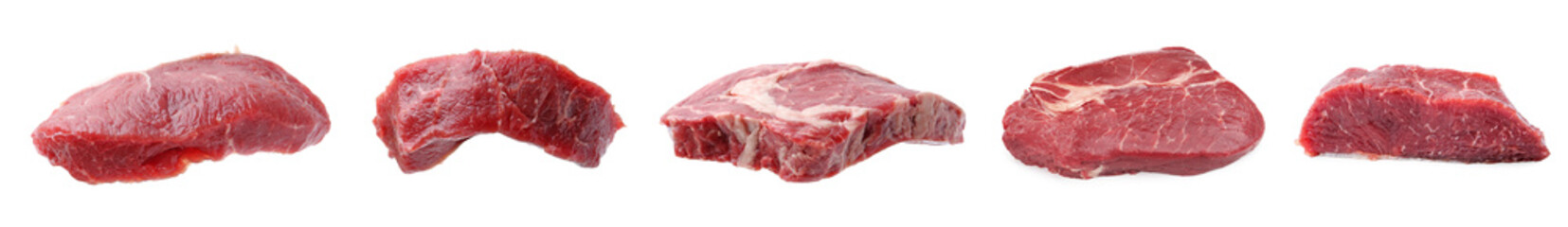Raw beef pieces isolated on white. Fresh meat