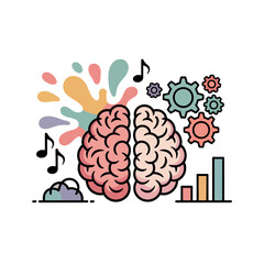 Colorful Brain with Gears and Bar Graph — Creativity, Brainstorming, Learning, Innovation, Mindset, Progress