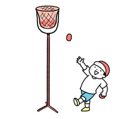 玉入れをする男の子のイラスト