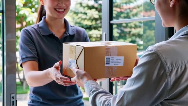 玄関先で荷物を受け渡す宅配・配送サービスのシーン