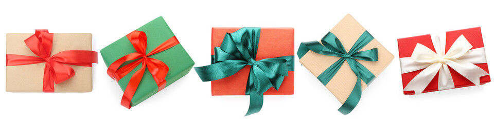 Gift boxes isolated on white, set. Christmas present