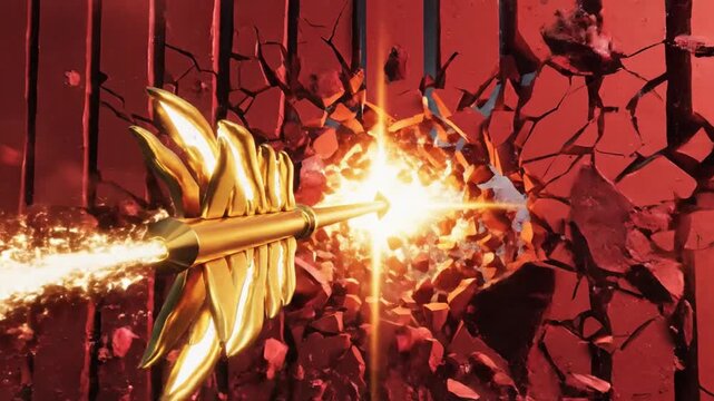Golden Spear Piercing Through Red Structures - Animated Visual.