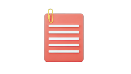 3D Rendered Notepad with Paperclip on White Background