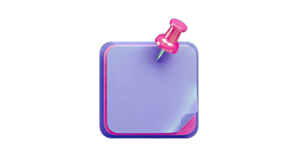 3D Rendered Sticky Note with Pushpin on White Background
