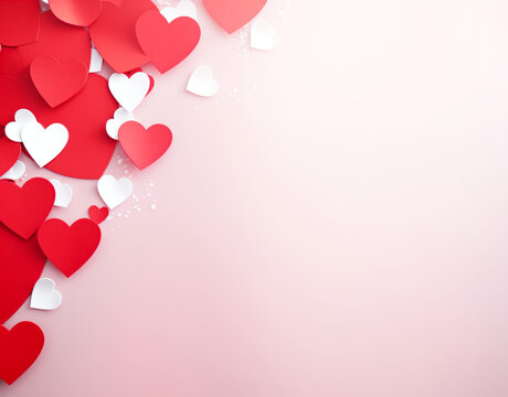 Vibrant Heart Shaped Paper Cutouts in Red and Pink Hues on Soft Pastel Background
