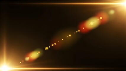 Abstract golden light streaks and lens flare create a glowing background design