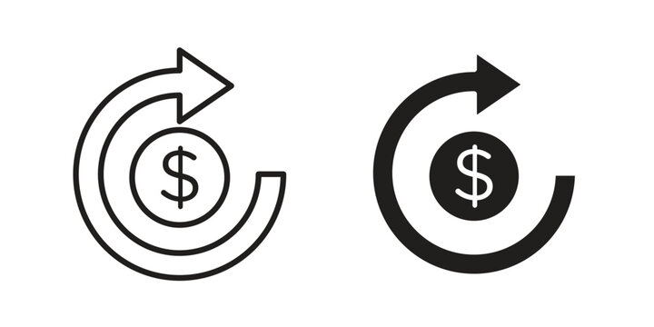 Refund icon in filled, thin line, stroke style for website and apps