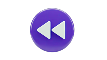 3D Rewind Button on White Background