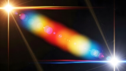 Abstract light phenomenon with bright lens flares and a colorful gradient streak