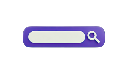 3D Search Bar with Magnifying Glass on White Background