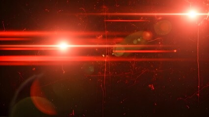 Red light streaks on a dark background with digital lens flares and grunge texture