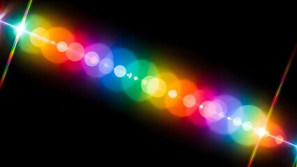 A rainbow light flare streaking diagonally across a black background