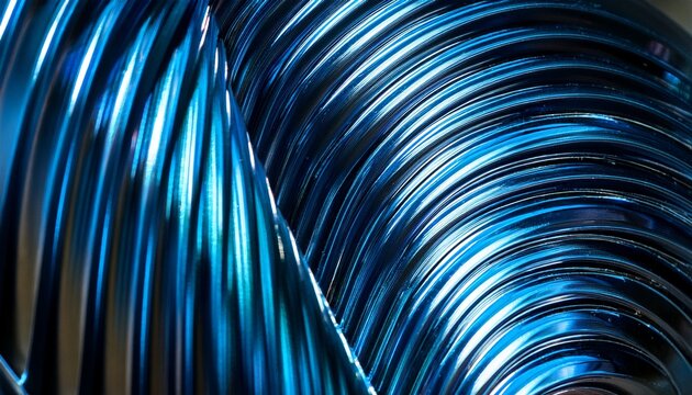 abstrakte makroaufnahme gebogener metallbugel mit blauen reflexionen