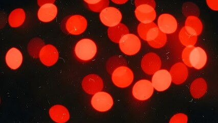 Abstract background of vibrant red bokeh lights on a dark backdrop