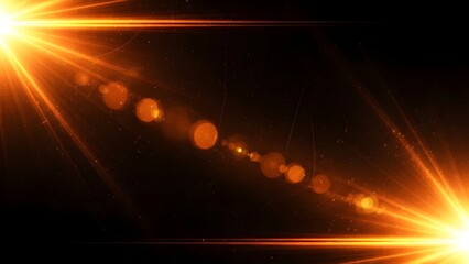 Dynamic orange and yellow lens flare effect with brilliant light rays and bokeh