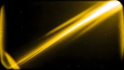 A bright yellow beam of light shines diagonally across a dark starry background