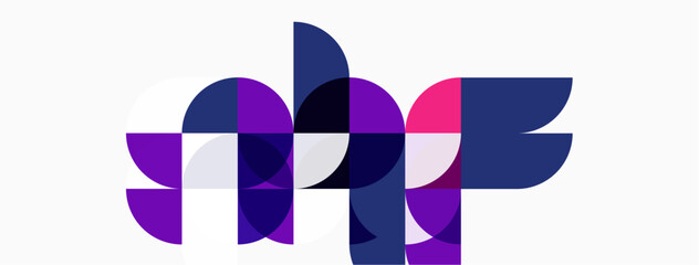 Obraz premium Abstract geometric shapes overlap, creating vibrant purple, pink, navy composition. Clean design, modern aesthetic, simple background.