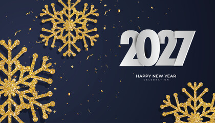 happy new year 2027 template poster design with elegant gold decoration background