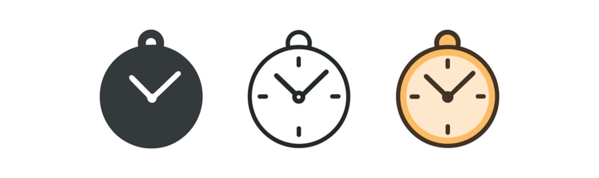 cozy home icons one flat solid monochrome one thin black outline black and white one full color flat icon clock with minimal face