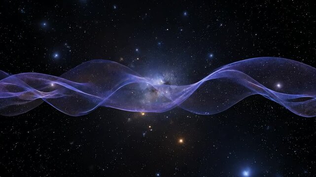 Abstract cosmic energy waves undulating through a star-filled galaxy background seamless loop