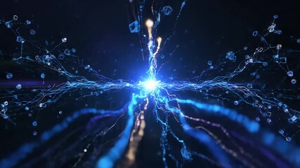 Futuristic abstract animation of glowing particles and data streams in cyberspace - Powered by Adobe