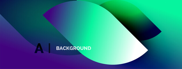 Fototapeta premium Abstract vibrant gradients form fluid shapes. Text reads AI BACKGROUND in white, purple hues dominate composition. Minimalist design.