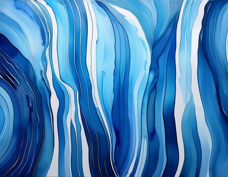 vibrant abstract artwork features dynamic blue stripes created with fluid paint and watercolor textures