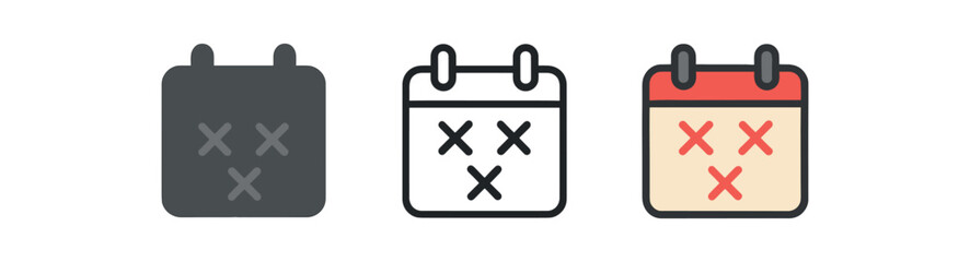 Obraz premium creative workspace icons one flat solid monochrome one thin black outline black and white one full color flat icon calendar with marks