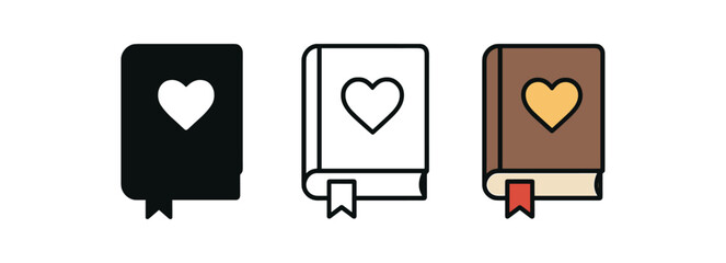 religion icons one flat solid monochrome one thin black outline black and white one full color flat icon bible with heart bookmark