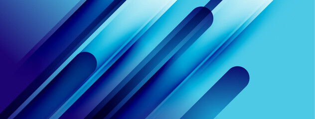 Abstract blue lines create dynamic composition. Gradient shades suggest depth, movement, modern aesthetic. Clean design, simple geometry.