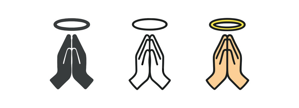 religion icons one flat solid monochrome one thin black outline black and white one full color flat icon praying hands with