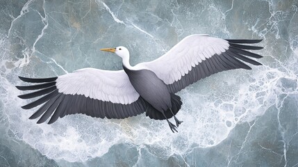 Obraz premium Crane Flies Above Water With Wings Spread Wide While Showing Dynamic Movement in the Sky