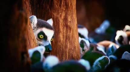 Fototapeta premium Lemurs Observe Surroundings in Madagascar During Daylight Hours Near Trees